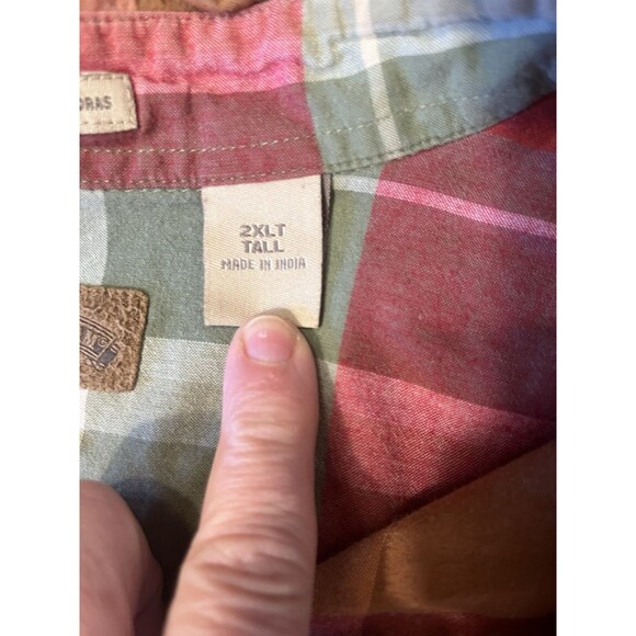 Men’s 2XLT Tall Plaid Button Down Shirt Short Sleeve Olive Red Casual 2XL Tall - Picture 3 of 5